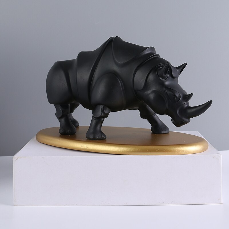 Rhino Statue Figurines Europe Modern Animal Rhinoceros Resin Sculpture Ornaments Home Office Decor Ox Desktop Art Crafts
