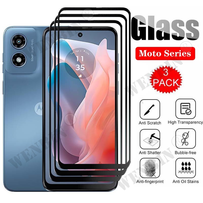 3 Pcs Tempered Glass For Motorola Moto Edge 40 Neo G Stylus Play G24 G34 G14 G04 G Curved Full Cover Screen Protector