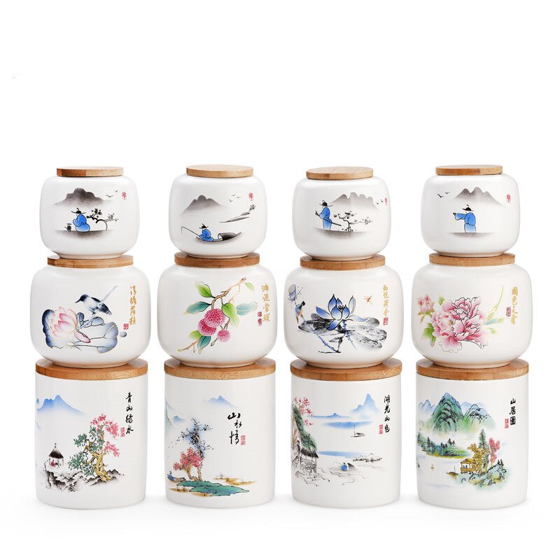 24 kleuren chinese inkt stijl theedoos met deksel groene thee opslagblikken snoeppot kantoor thuis koffie container doos porselein