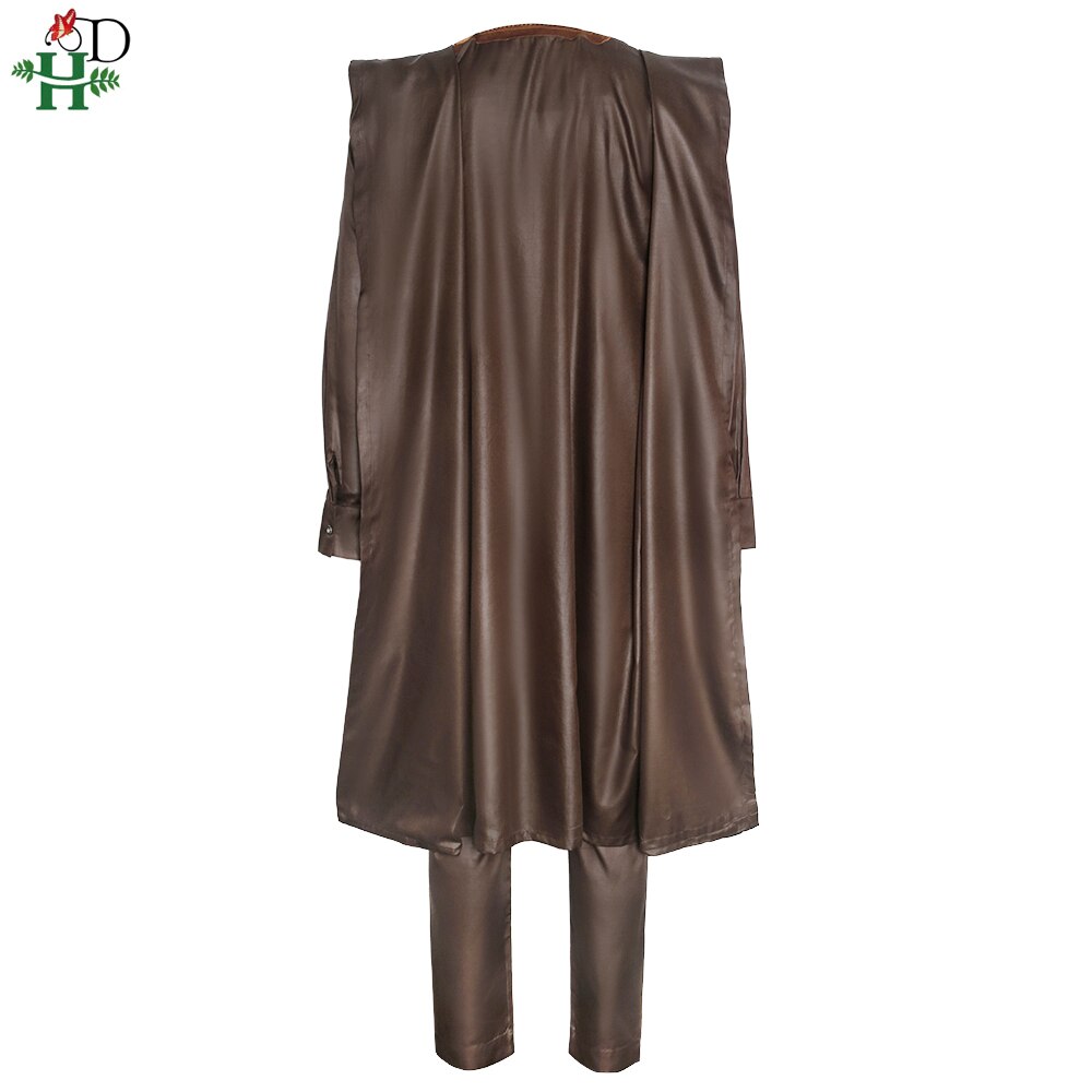 H & d afrikansk traditionel formel agbada mænd dashiki 3 stk jakkesæt kjole skjorte bukser sæt broderi brunt tøj bryllup outfit