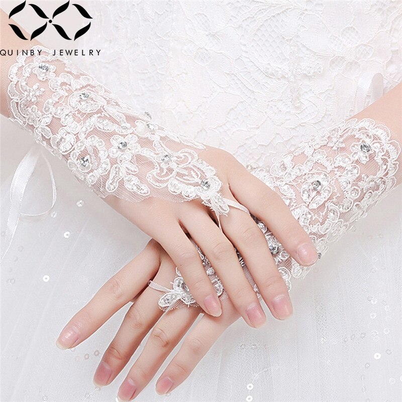 Quinby Wedding Gloves Women Fingerless Bridal Gloves Long Sequin Lace gant mariage femme Party gloves Wedding Accessories Q5