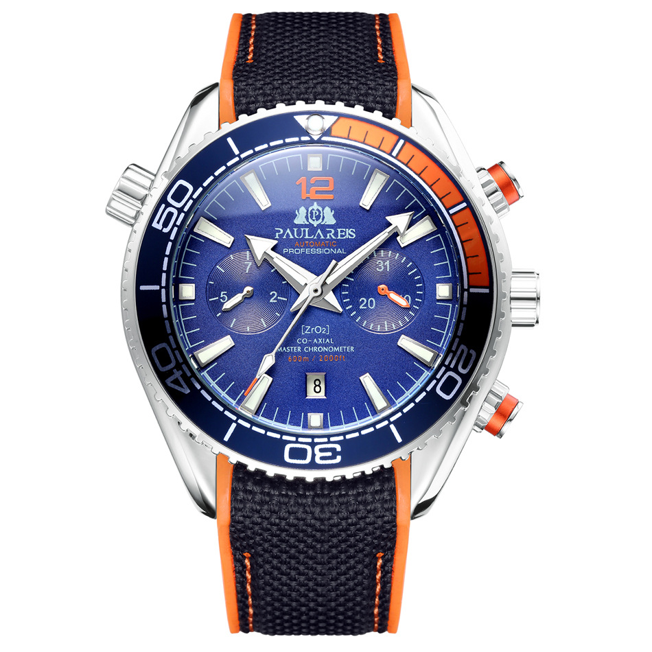 PAULAREIS P, reloj mecánico automático de lujo para hombre, correa de goma, resistente al agua, fecha luminosa, relojes de para hombre: Multicolor