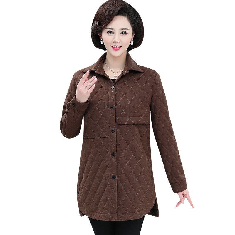 Chaqueta acolchada de algodón para mujer, chaqueta fina con cuello camisero de mediana edad, para otoño e invierno,