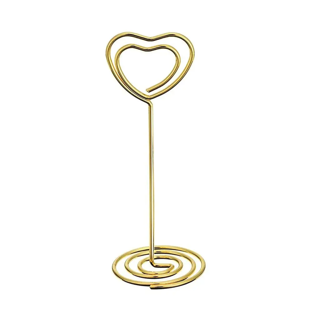Metalen Kaarthouder Bruiloft Feest Desktop Decoratie Plaats Kaarthouder Hartvorm Fotoclip Tafel Nummer Standhouder: Licht Geel