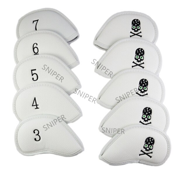 NRC Golf iron Headcovers Exquisite PU Thick PU Leather Golf Club Iron Head Covers Accessories: 10pcs white