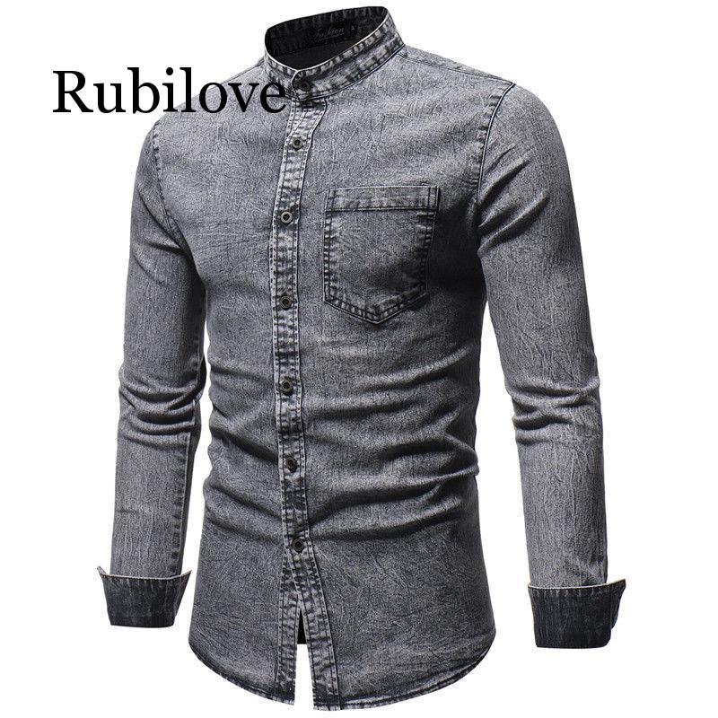 Dongeriskjorte herre fritidsskjorte slim fit langermet denimskjorte dongerijakke pluss størrelse m -3xl: Grå / Xxxl