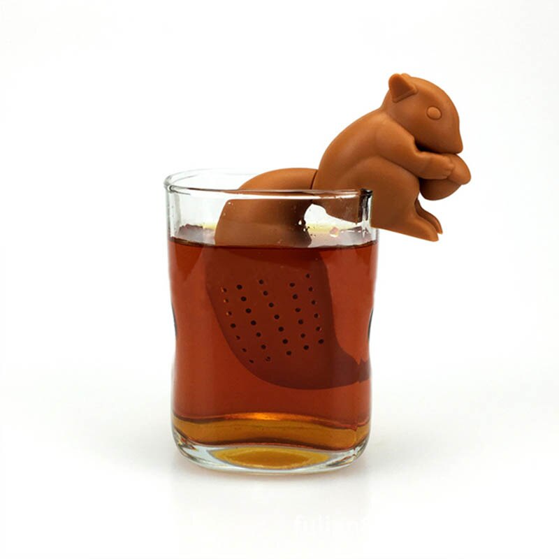 Silicone Tea Strainer cute Squirrel Shape Tea Infuser Reusable Herbal Spice Filter Brewing Tea Device kitchen teapot Accessories: coffee
