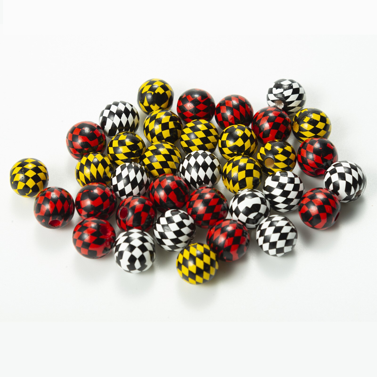 Perles rondes en bois de couleur Hemu, 16mm, impression de treillis de diamant coloré, décoration en bois personnalisée, artisanat, accessoires de Bracelet jouet pour enfants