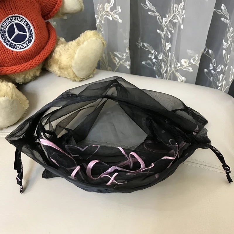 1Pc Borduurwerk Liefde Mesh Cosmetica Make-Up Tas Ondergoed Opbergtas Trekkoord Sieraden Verpakking Bag