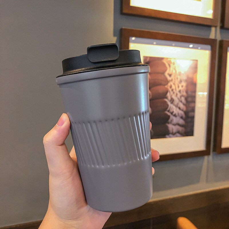 350ml Kawaii Reusable Coffee Cups Stainless Steel Outdoor Portable Travel Car Coffee mug Thermos Double Wall: Grey