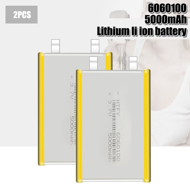 3.7v 5000 mah 6060100 polymer litium lipo uppladdningsbart batteri för gps psp dvd pad färdskrivare power bank högtalarlampa: 2 st