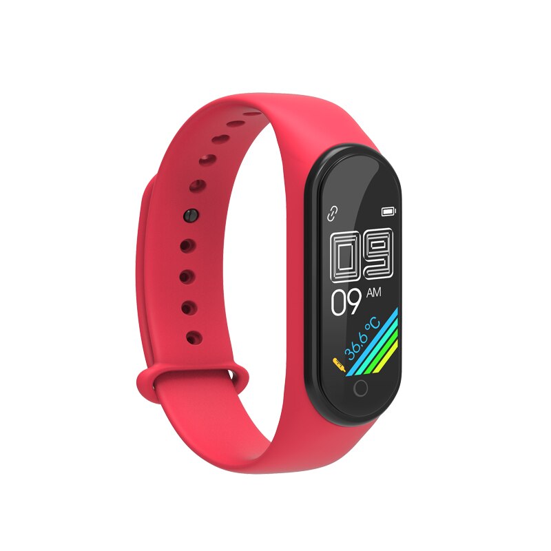 Pulsera inteligente para hombre y mujer, brazalete deportivo con Monitor de ritmo cardíaco, podómetro, control de temperatura corporal,: Rojo