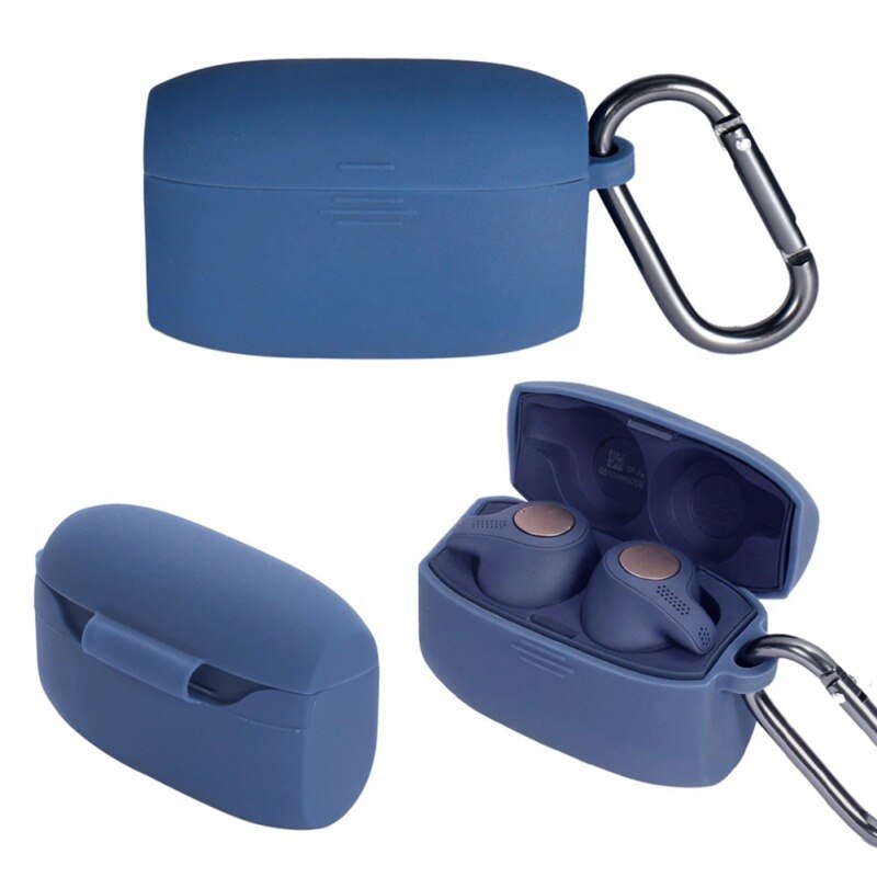 Earphone Case for Jabra Elite 65 t Wireless Sports Headset Silicone Protective Case Cover with Anti-Lost Hook Portable Cases
