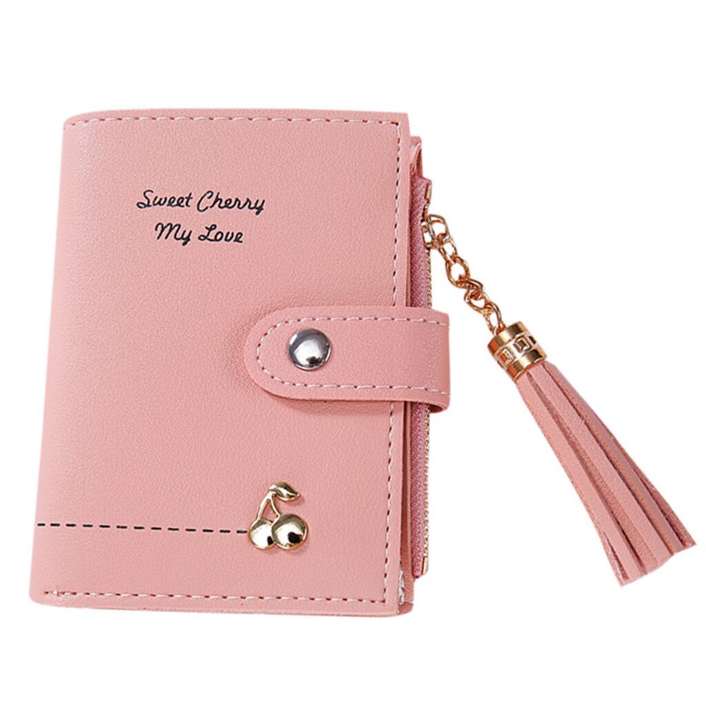 women's tassel zipper short wallet female solid color casual leather purse card bag handbag clutch bag billeteras mujer