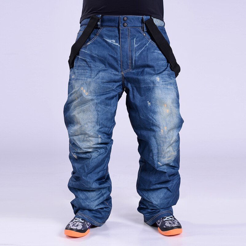 Professione invernale pantaloni da Snowboard in Denim pantaloni da sci da uomo all&#39;aperto pantaloni da neve impermeabili antivento vestiti da sci caldi traspiranti