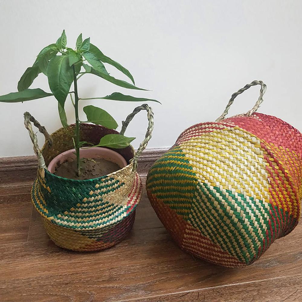 Panier de rangement pliable en paille éolienne pastorale, pour salon, décoration de jardin, Portable, pour plantes
