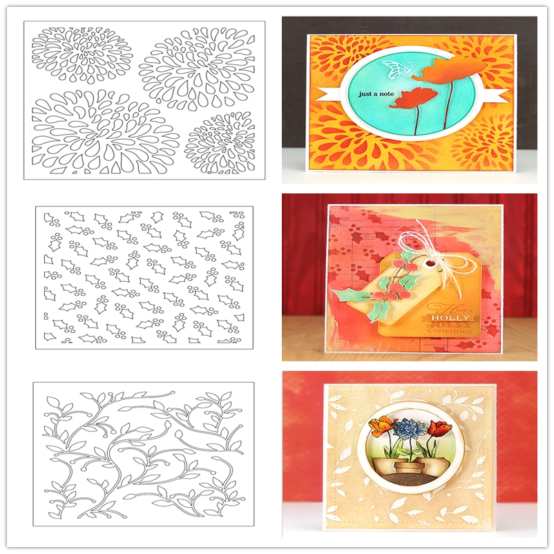 6*6 inch plastic sjabloon waterdruppel bloem boom tak stengel hulst vorm voor diy scrapbooking knutselpapier kaarten maken sjabloon 18