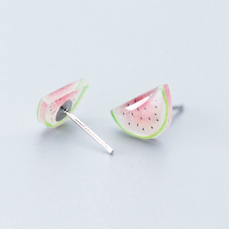 Inzatt Real 925 Sterling Zilver Fruit Acryl Stud Oorbellen Voor Mode Vrouw Party Fijne Sieraden Schattige Accessoires