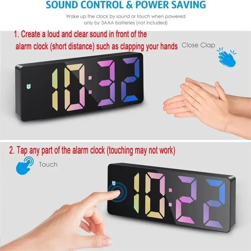 Acryl // Spiegel digitaler Wecker Sprach steuerung bunte Schrift Nacht modus Tisch uhr Schlummer 12/24h elektronische LED-Uhren