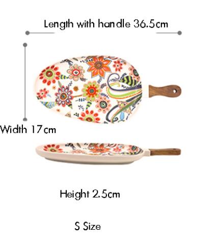 Platos de ensalada de cerámica con asa, platos de cena de porcelana, plato de servir de patrón Floral colorido para sándwiches de postres: Oval plate-Small
