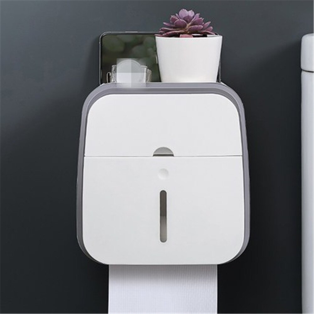 Waterproof Wall Mount Toilet Paper Holder Shelf Toilet Paper Tray Roll Paper Tube Storage Box Tray: grey
