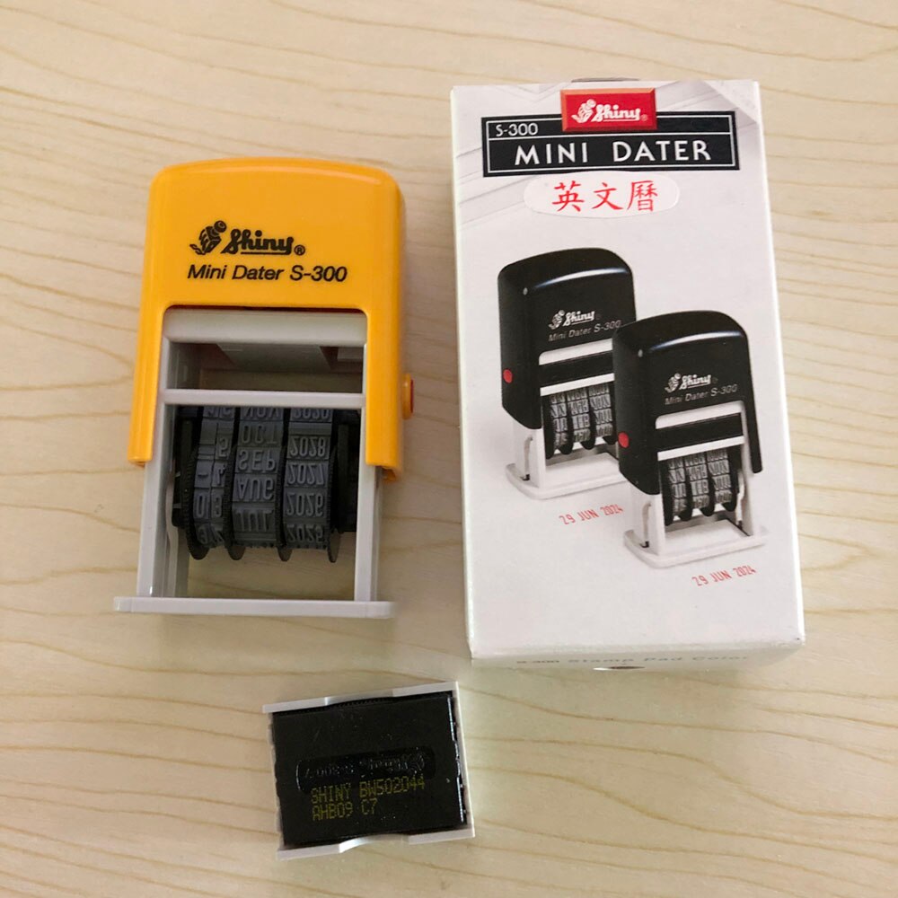 Shiny S300 mini Self-Inking Rubber Mini Date Stamp Chop 3 ink colour black/blue/red 3MM