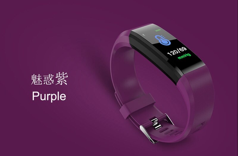 Heart Rate Fit Bit Smart Band Bracelet Watch 115 plus with Step Calories Mileage Blood Pressure Sleep Monitoring: purple