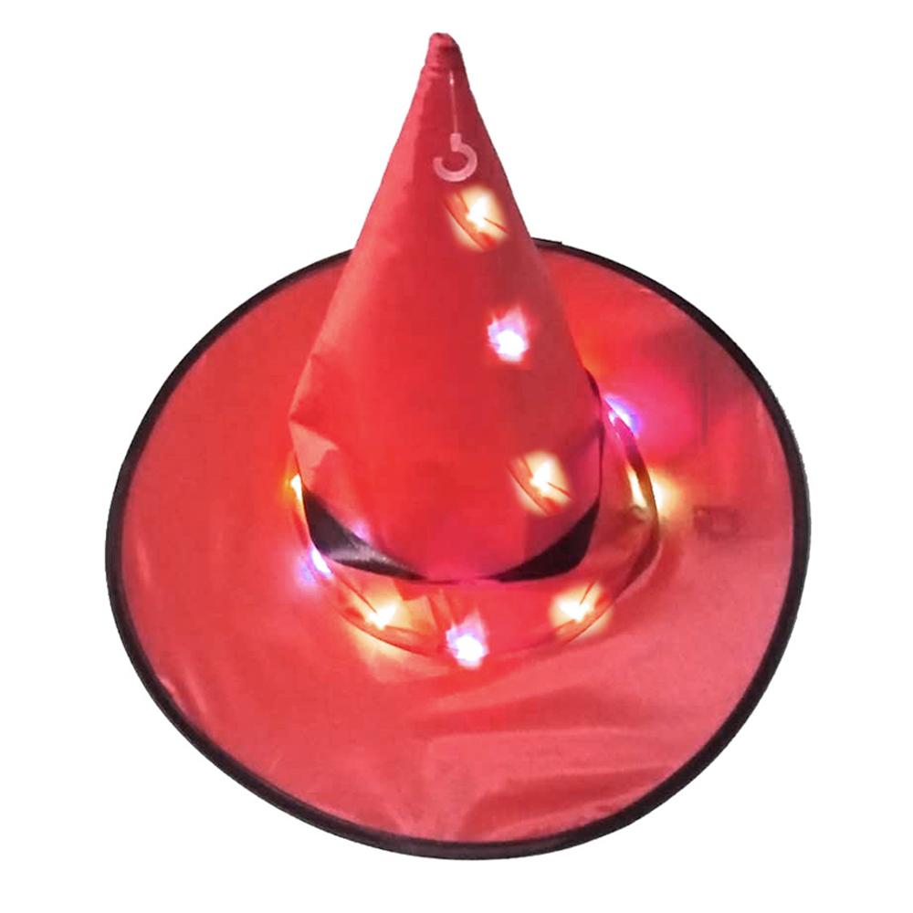 Stil halloween hekse hat med led lys glødende hekse hat hængende halloween indretning suspension træ glødende hat til børn: Rød