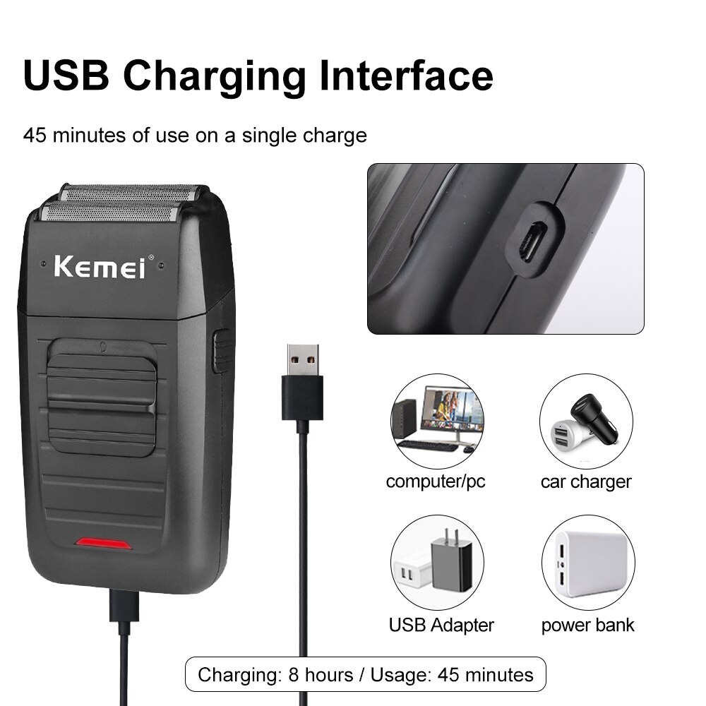 Kemei Electric Shaver Reciprocating Double-Net Razor Bald Machine Sideburn Razor For Men Face Care Multifunction Strong Trimmer