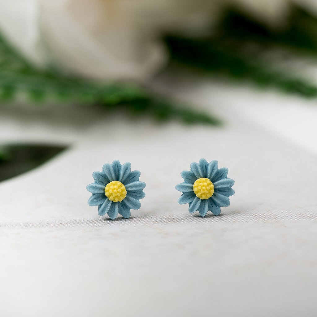 Pendientes de tuerca de cerámica Multicolor con flor de Margarita, joyería de a la , para mujeres y niñas # LY133: Color oro puro