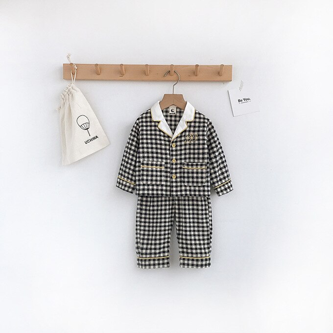 Barne Pyjamassett Bomull Rutete - Langermet - Nattøy Gutter Jenter: Haig-qt -3022 / 100