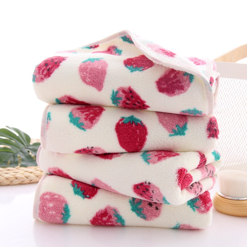 Velvet Towel Strawberry Printed Cute Terry Bath Towel for Adults Kids Girls 35*75cm Face Hair Shower Towels Soft Absorbent Towel