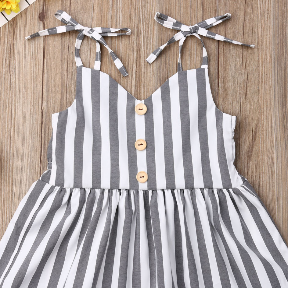 Pudcoco Summer Toddler Baby Girl Clothes Sleeveless Striped Strap Dress Outfit Summer Clothes Sundress