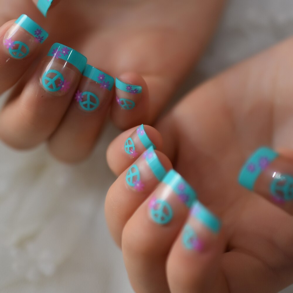 Skimmer stjärna franska naglar silver leende linje färgglada stjärnor nail art tips flicka lösnaglar liten storlek student: L5555