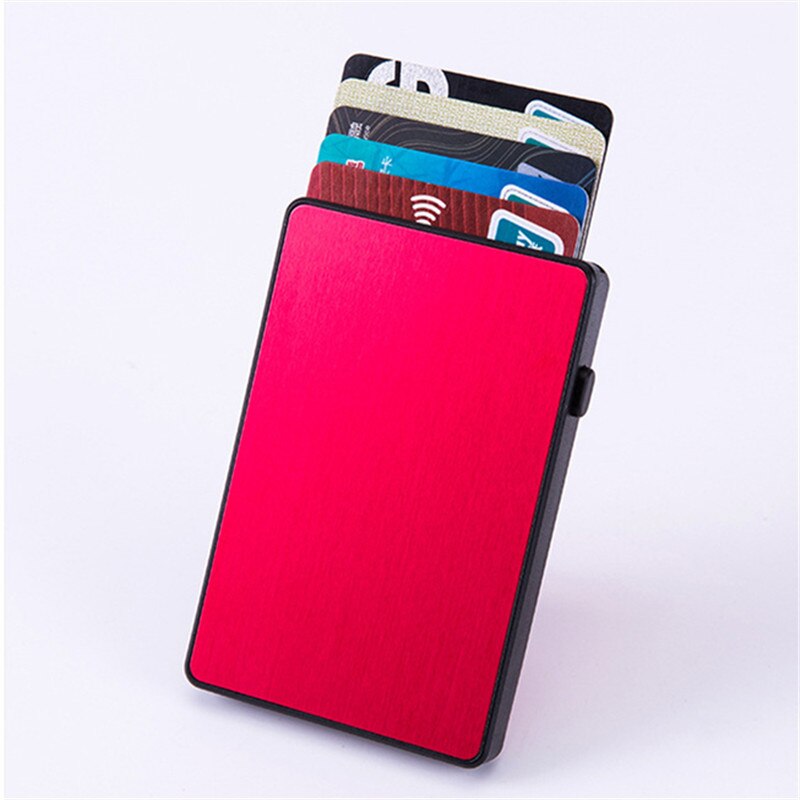 Anti-Diefstal Aluminium Enkele Doos Smart Wallet Slim Rfid Mode Clutch Pop-Up Drukknop Kaarthouder naam Card Case: Red