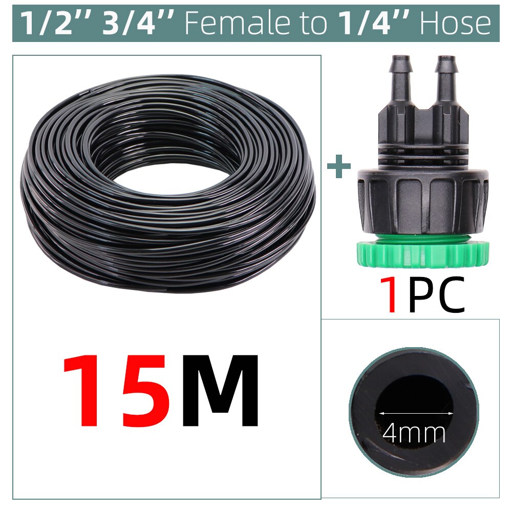 10-100M 4/7mm Garden Watering PVC Hose Pipe Micro Irrigation Tubing Sprinkler w/ 1/2'' &amp; 3/4'' 2-Way Barbed Outlets Connector: B