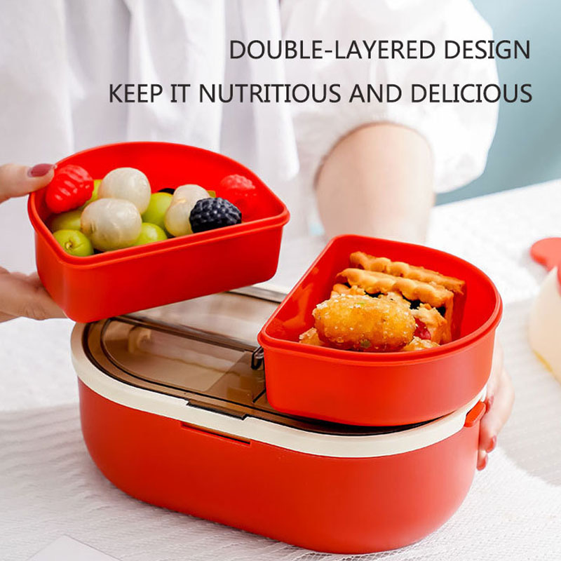 Cartoon Lunch Box Double-Layer Student Lunch Box Portable Large-Capacity Microwaveable Lunch Box Fruit Food Container Box