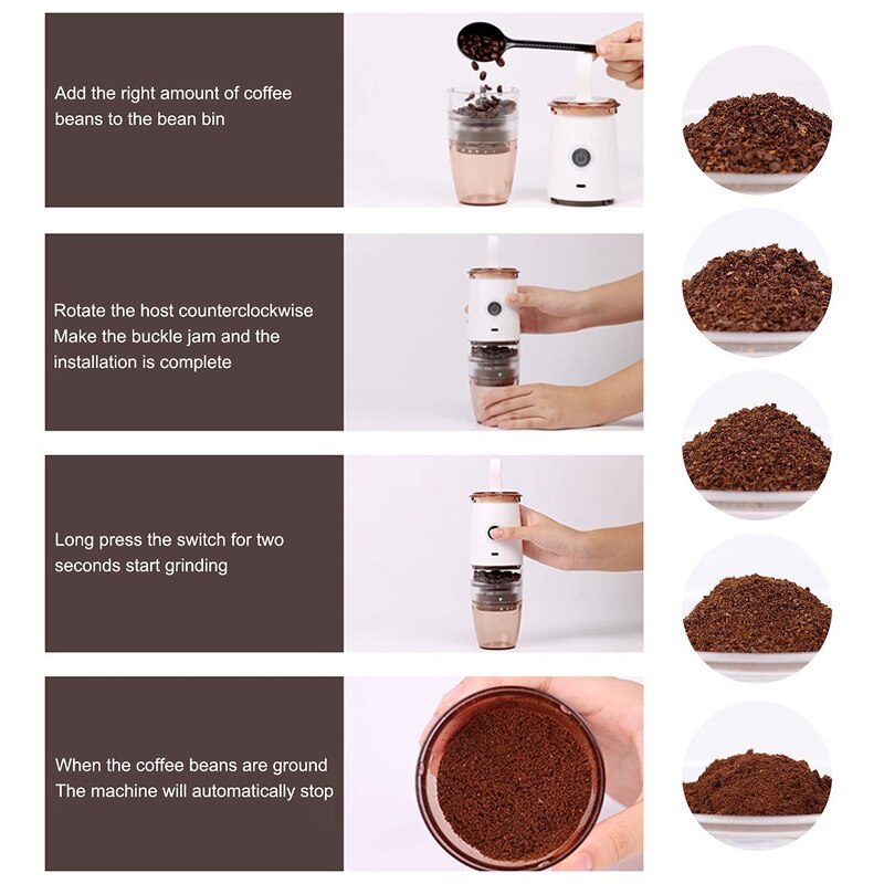 Portable Burr Coffee Grinder, 2 in 1 Manual Electric Coffee Bean Grinder with 5 Modes for Espresso Drip Pour Over