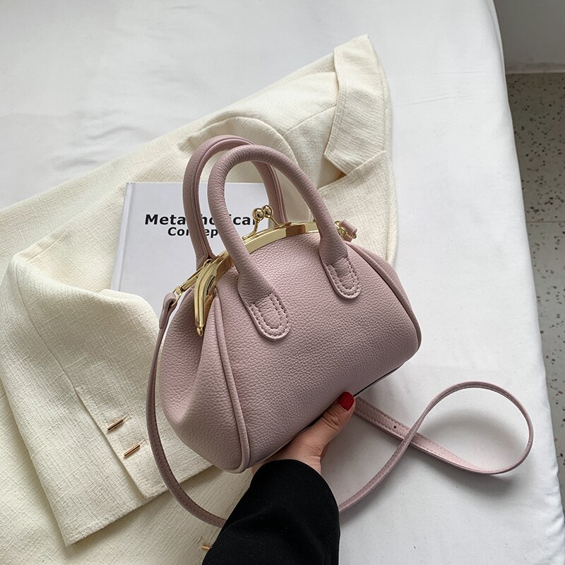 Mode Clip Gesp Shell Handtas Voor Vrouwen Luxe Eenvoudige Lederen Tassen Meisjes Schouder Kruis Tas Shopper Purse Vrouwelijke: Pink