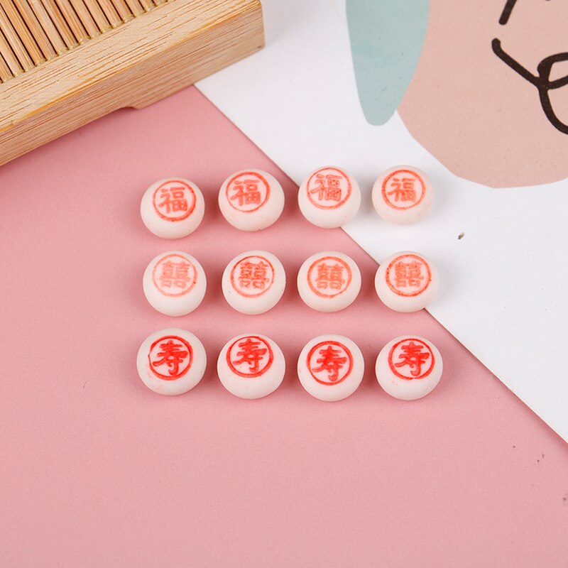 1: 12 accessori per Astuccio delle bambole mini cibo giocare a simulazione di pasticceria cinese modello di argilla Fu torta Xi torta Shou torta compleanno/torta nuziale