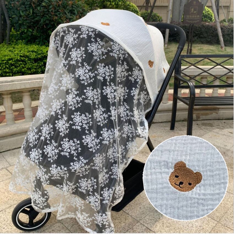 Funda para carrito de bebé transpirable de malla de red antimosquitos gasa parasol parabrisas cortina con filtro solar 130x100cm: 5