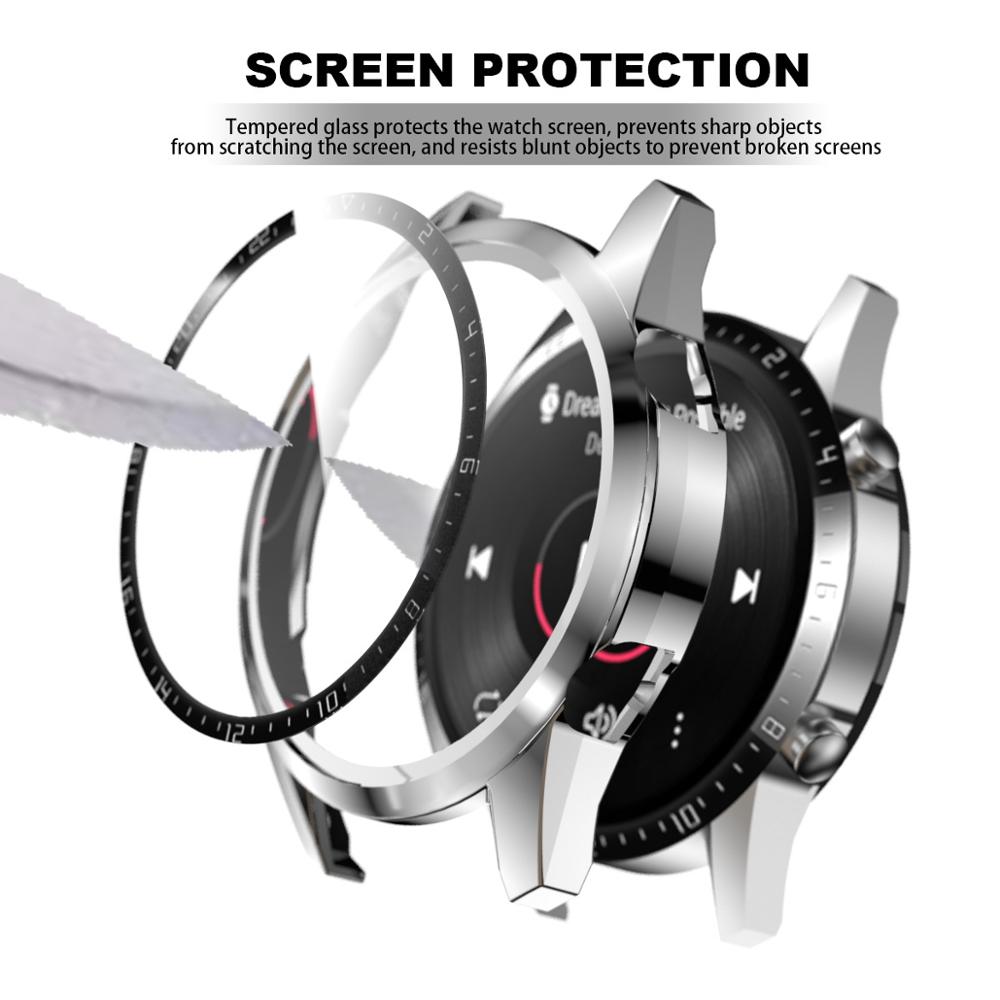 Filme de vidro temperado com anel de calibração capa para huawei assista gt 2 3 46mm caso gt2 pc disco protetor de tela abundante escudo