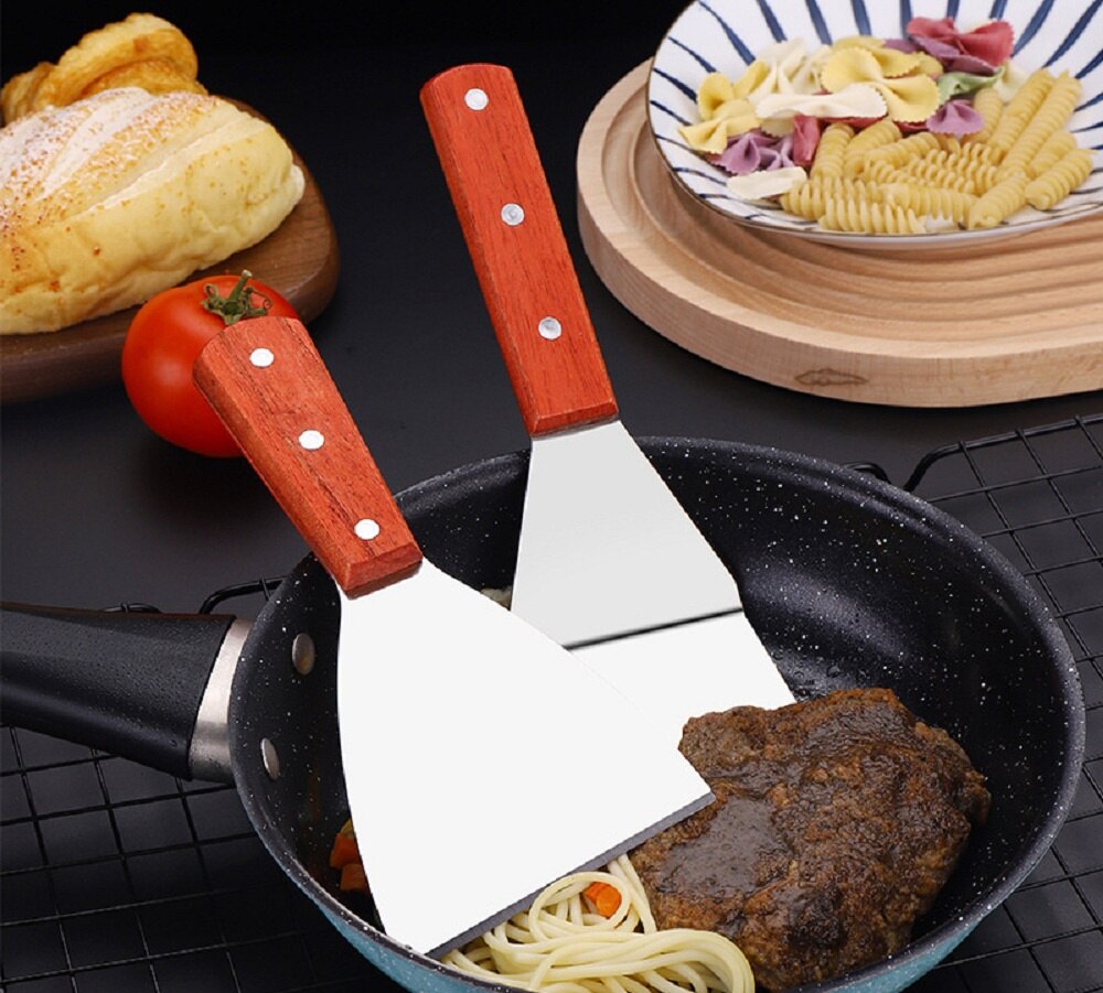 Metal Spatula For Cast Iron Skillet Stainless Steel Grill Spatula Slotted Spatula Turner Fish Spatula With Wood Handle