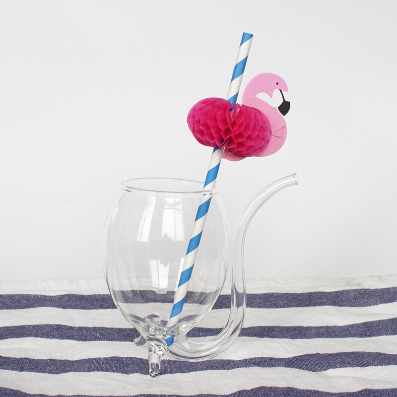 Rietjes Papier Straw 3D Flamingo Jungle Zomer Zwembad Feestartikelen Decor: blue