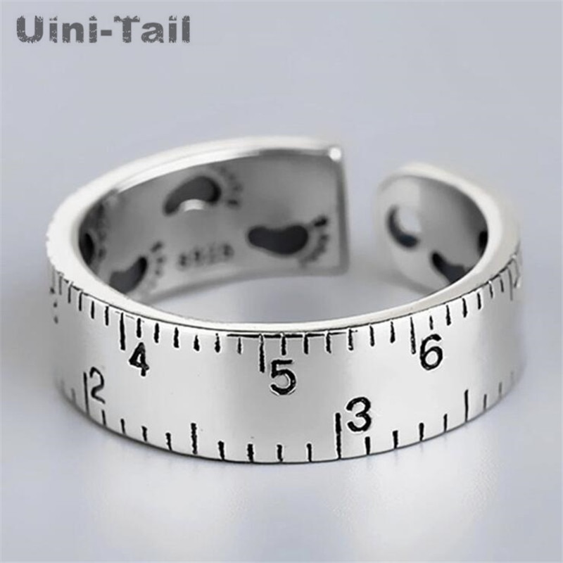Uini-tail-anillo abierto de Plata de Ley 925 con regla digital, joyería de creativa