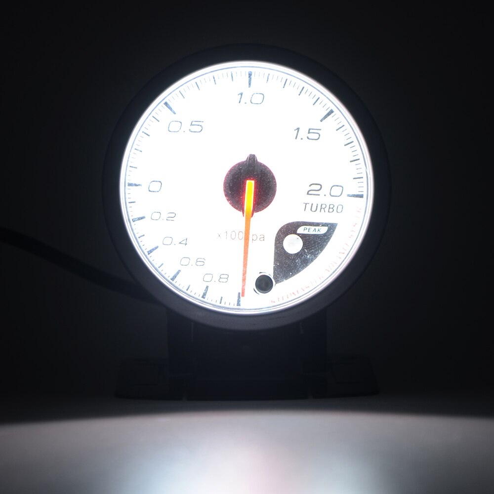Dragon Gauge 60MM 2.0 BAR Boost Turbo Gauge White Face Dual Led Color Display