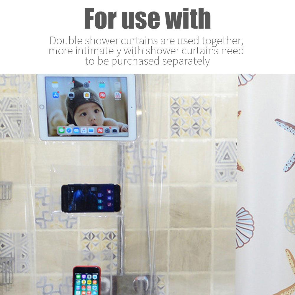 Waterproof Shower Curtain with Pocket for Touchscreen Devices Multi-functional Clear Shower Curtain Phone Tablet Holder Bathroom