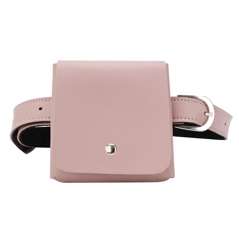 Ensfarget klaff liten midjeveske for kvinner super mini pu lær fanny pack dame skinn messenger fanny håndvesker: Rosa