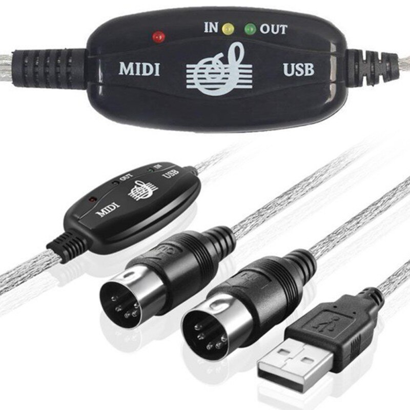 MIDI to USB Cable Convert Adapter USB IN-OUT MIDI Interface Cable Converter to PC Music Keyboard Adapter Cords 16 Channels