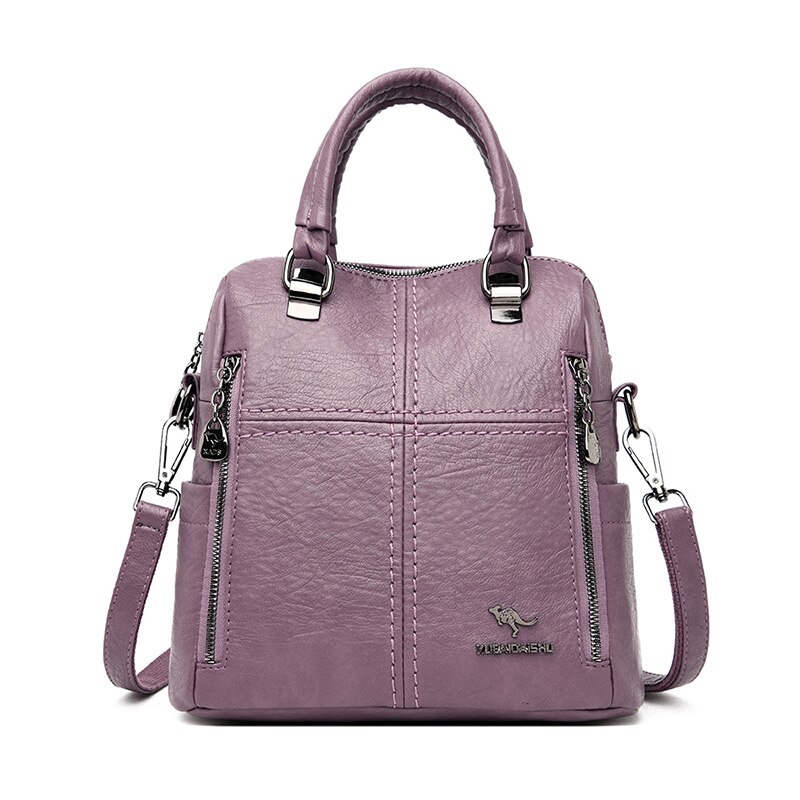 Leather Backpack Women Shoulder Bags Multifunction Travel Backpack School Bags for Girls Bagpack Mochila: Purple